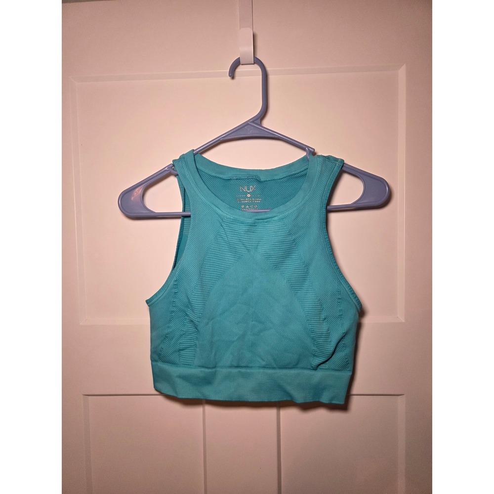 NUX Womens Seamless High Neck Crop Tank Top Turquoise Blue Size Small
